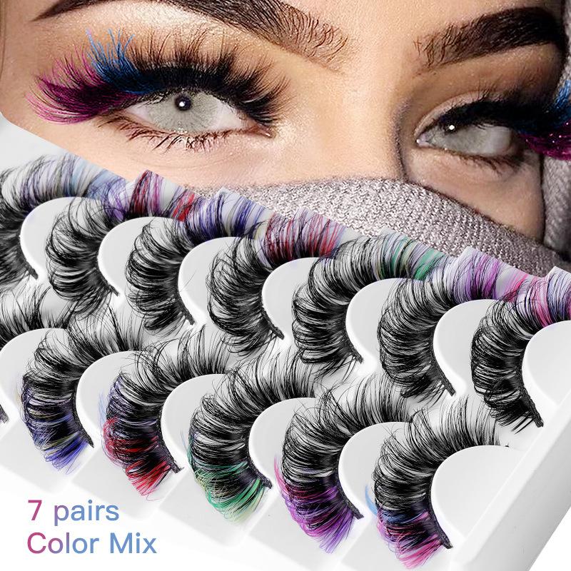 Eyelash Extension Volume Lashes - 7 Pairs Colorful False Eyelashes 3D